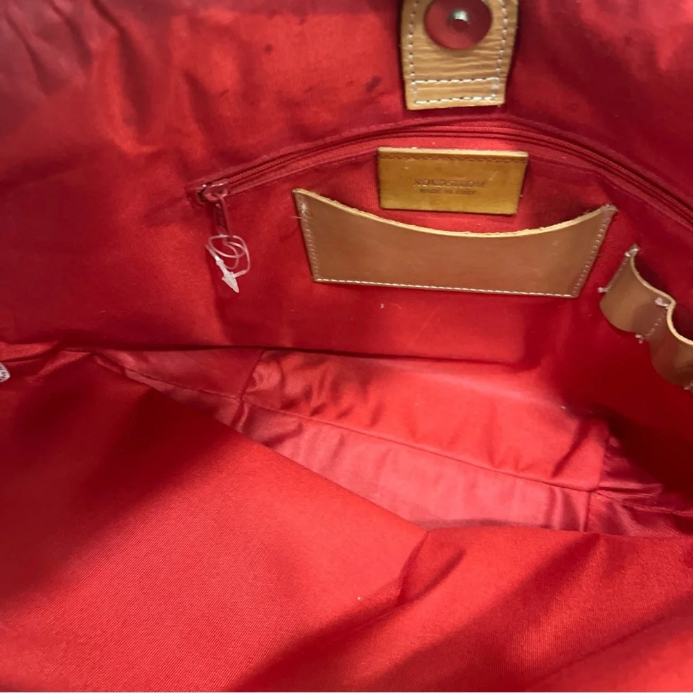 Nordstrom Tote‎ Bag Womens Medium Pink Orange  Woven Made In Italy Leather Trim